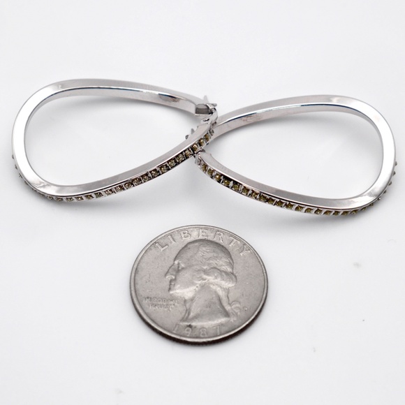 14k Diamond Hoop Earrings - Solid White Gold Wave Form 2” - Picture 4 of 7